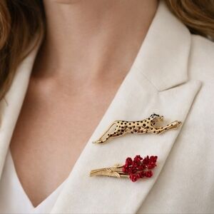 Vintage Danbury Mint Pin 1997 Avon Dozen Red Roses Bouquet Brooch Jaguar Brooch